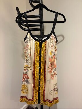 Arden B Cream Floral Slip Dress with Black Trim and Yellow Panels